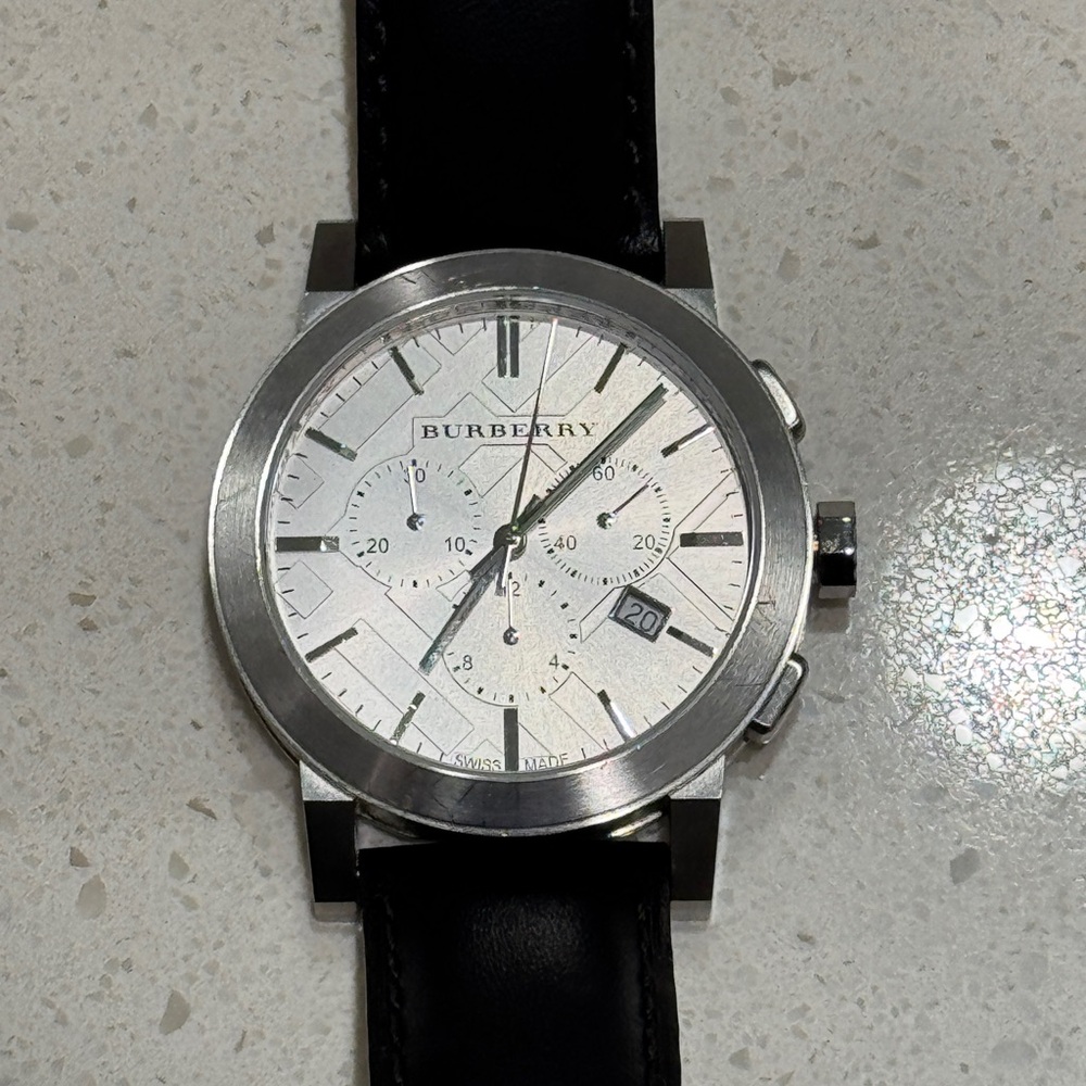 Burberry Chronograph with Silver Dial and Black Strap